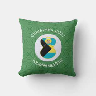 Coussin Drapeau de Noël personnalisé d'ange bahamien