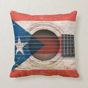 Coussin Drapeau de Porto Rico sur la vieille guitare