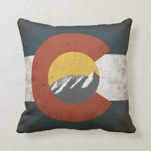 Coussin Drapeau d'état du Colorado, grunge, avec des
