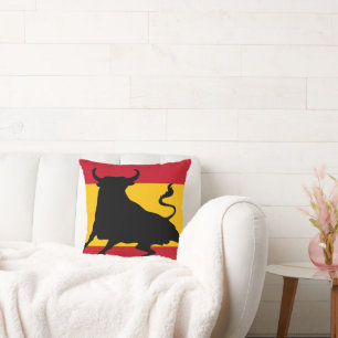 Coussin Drapeau espagnol avec taureau