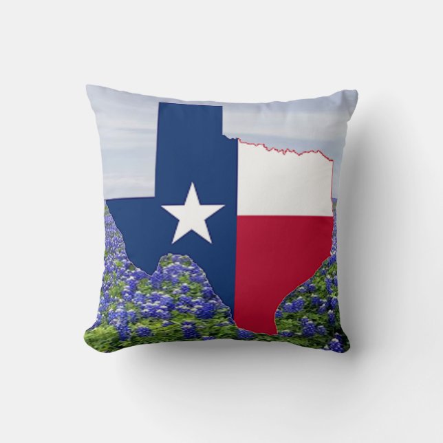 Coussin Drapeau et Bluebonnets de forme du Texas (Recto)