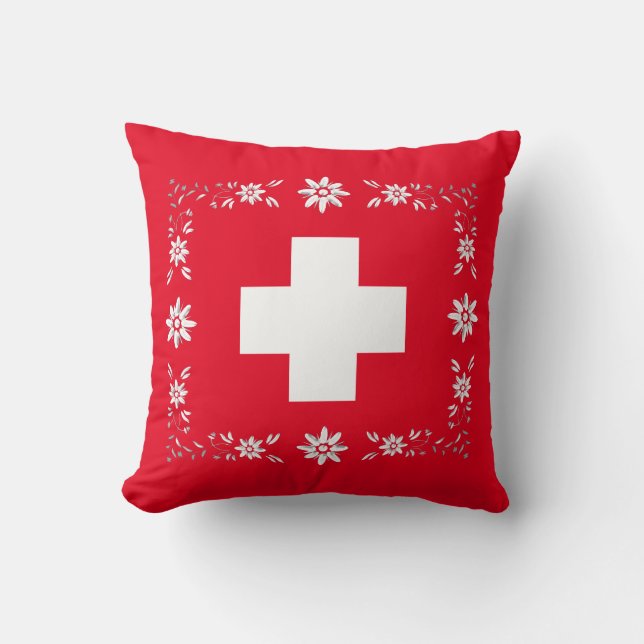 Coussin Drapeau et edelweiss suisses (Recto)