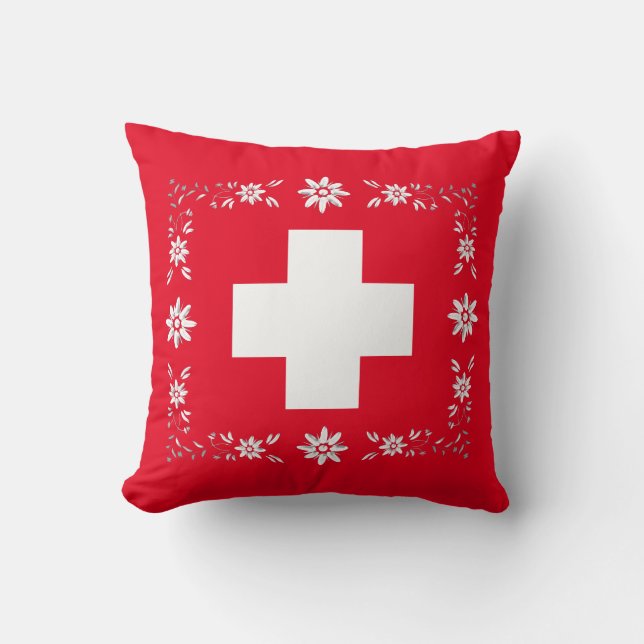 Coussin Drapeau et edelweiss suisses (Recto)