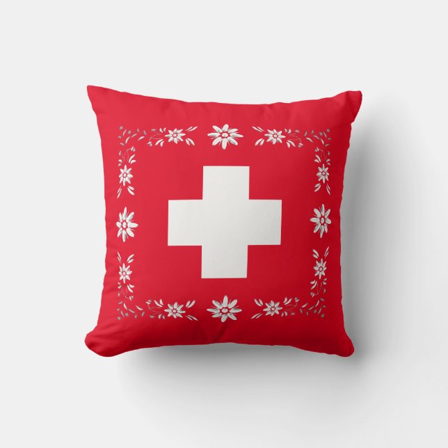 Coussin Drapeau et edelweiss suisses (Recto)