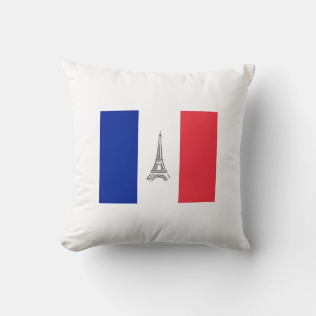 Coussin Drapeau français Thème Tour Eiffel Jeu d'oreiller (Recto)