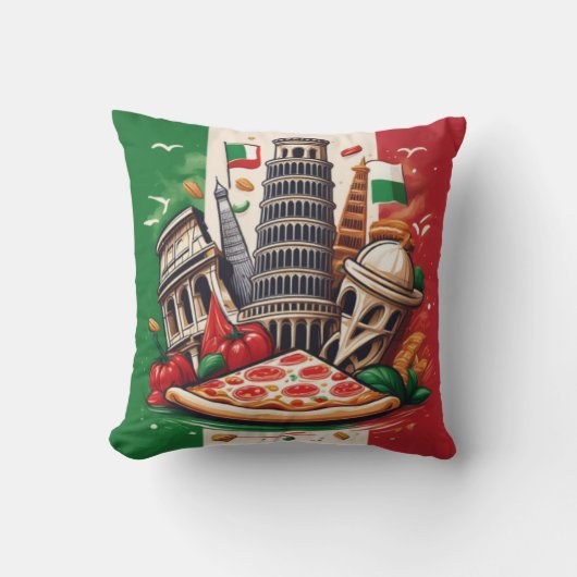 Coussin Drapeau italien, repères et design de pizza (Recto)