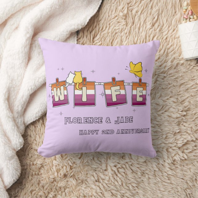 Coussin Drapeau lesbien Sunset Joyeux Anniversaire de mari (Couverture)