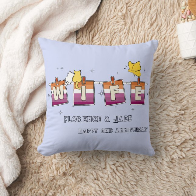 Coussin Drapeau lesbien Sunset Joyeux Anniversaire de mari (Couverture)