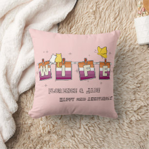 Coussin Drapeau lesbien Sunset Wife Joyeux Anniversaire