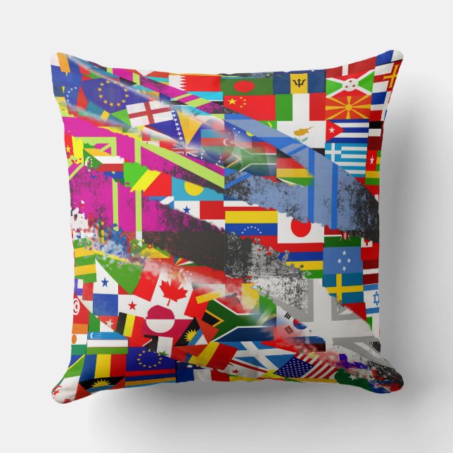 Coussin Drapeau mondial Collage abstrait de bogue global  (Verso)