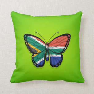 Coussin Drapeau sud-africain de papillon sur le vert