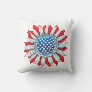 Coussin Drapeau Tournesol Américain 4 juillet Femmes Homme