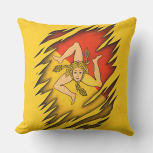 Coussin Drapeau trinacrien sicilien conception arrachée Je