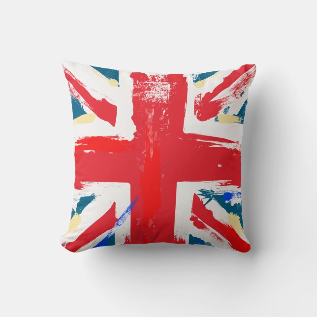 Coussin Drapeau Union Jack britannique vintage usé (Recto)