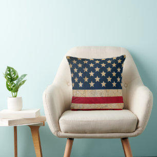 Coussin Drapeau USA Rustique Vintage Grunge Patriotique