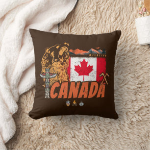 Coussin Drapeau Vintage Du Canada Et Vacances Ours Grizzli