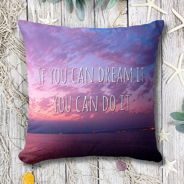 Coussin Dream It Do It Purple Ocean Sunset Photo (petite) (Créateur téléchargé)
