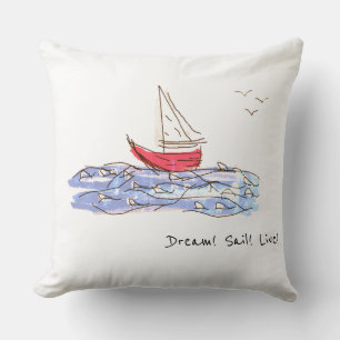 Coussin Dream Sail Live Sea Boat Seagull Sketch