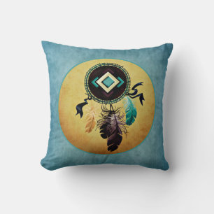 Coussin Dreamcatcher sur un Arrière - plan Blue Grunge