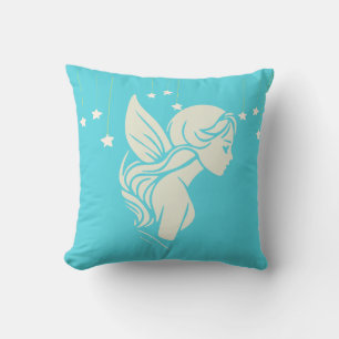 Coussin "Dreaming Fairy with Stars on Turquoise Blue"