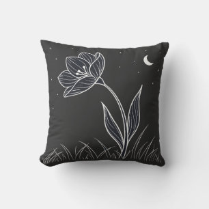 Coussin Dreamlit Moonlit Flower Line Art avec étoiles