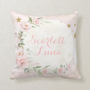 Coussin Dreamy Moon & Stars Blush Pink Gold Floral Nursery