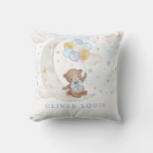 Coussin Dreamy Moon Teddy Bear Blue Gold Ballons Baby Boy (Recto)