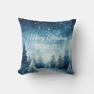 Coussin Dreamy neige aquarelle paysage hiver
