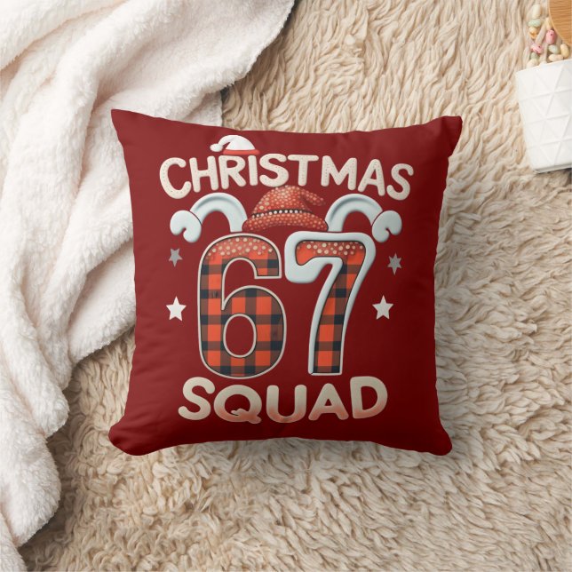 Coussin Drôle 67 Six Sept Mème Brainrot  Équipe de Noël (Couverture)