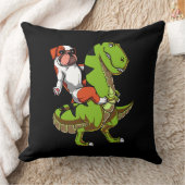 Coussin Drôle Anglais Bulldog équitation T-Rex Dinosaur (Couverture)