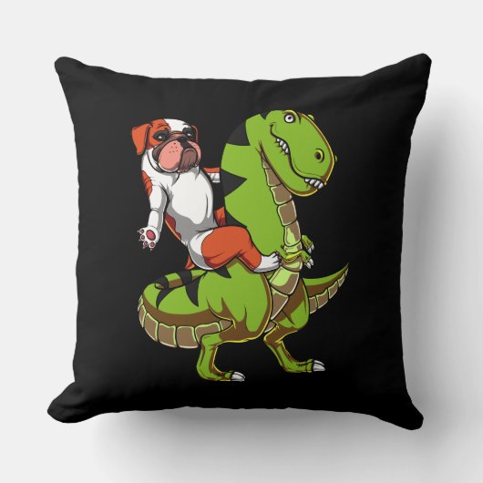 Coussin Drôle Anglais Bulldog équitation T-Rex Dinosaur (Recto)