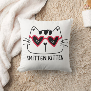 Coussin Drôle chat mignon Valentine coeur rouge lunettes d