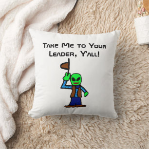 Coussin Drôle Cowboy Alien caricature avec enlèvement d'ov