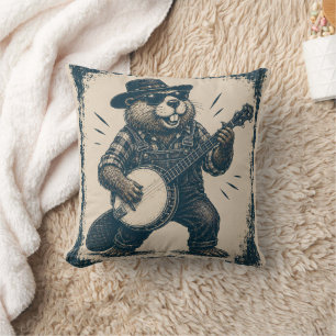 Coussin Drôle de castor bluegrass Art musical country vint