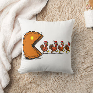 Coussin Drole de dinde mangeant de la tarte de Thanksgivin
