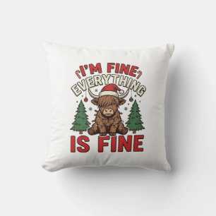 Coussin Drôle de Noël Highland Cow Je vais bien Tout va bi