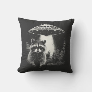 Coussin Drôle de Raccoon de l'Espace en Noir et Blanc UFO