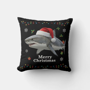 Coussin Drôle de requin de Noël Chapeau de Père Noël Réali