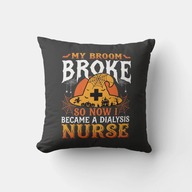 Coussin Drôle de sorcière infirmière de dialyse de balai d (Recto)