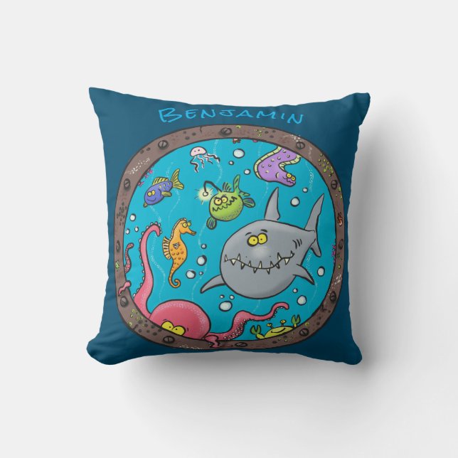 Coussin Drôle des créatures marines sous l'eau dessin anim (Recto)