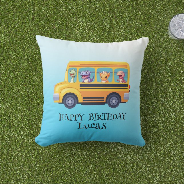 Coussin Drôle dinosaure Retour à l'école Bus garçon Annive (Herbe)