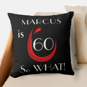 Coussin Drôle Elégant Vin Rouge 60e Anniversaire Noir