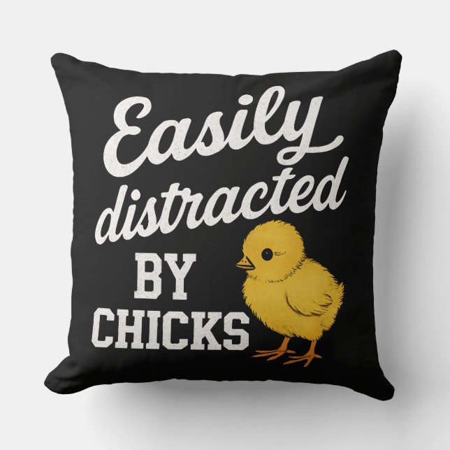 Coussin Drôle "Facilement Distrait Par Les Poules" Humo Sa (Recto)