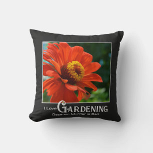 Coussin Drôle jardinage dire orange floral zinnia daisy