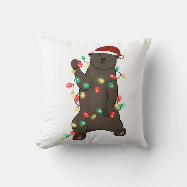 Coussin Drôle mignon ours de Noël (Recto)