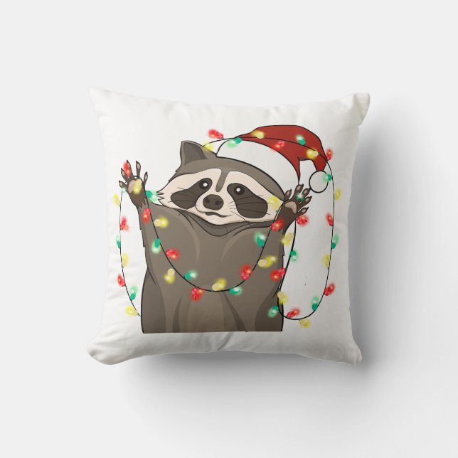 Coussin Drôle mignon Raccoon de Noël (Recto)