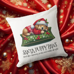 Coussin Drôle mignon Rêver Père Noël Puppy Paws
