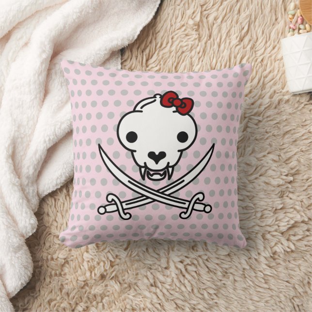Coussin Drôle Noir Blanc Jolly Kitty Pirate Os crâne (Couverture)