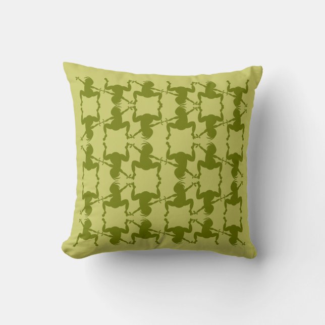 Coussin Drôle Olive Green Dancing Kokopelli (Recto)