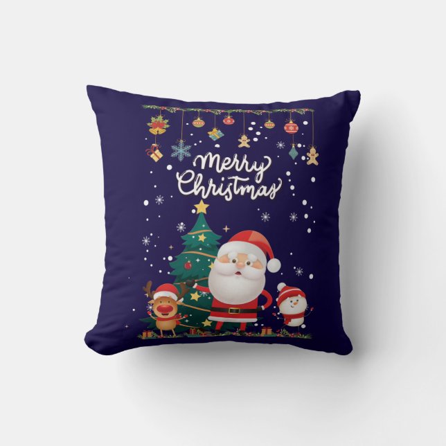 Coussin Drôle Père Noël, Snowman, Reindeer Joyeux Noël (Recto)